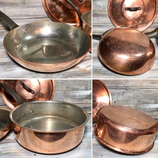VTG ‘90s Baumalu “Sauté,  Fry” Tin Lined Copper Cookware Pans Iron Handle FRANCE 2