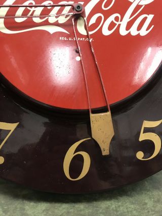 1950 ' s VTG Telechron 608 round enameled metal Coca Cola Coke clock brown Button 3