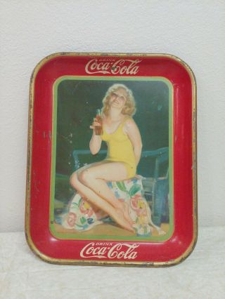 Vintage 1932 Coca Cola Coke Advertising Tray Woman In Bathing Suit