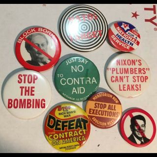9 1970s - 90s Usa Left Wing Anti - Right Pinback Buttons Anti Nixon Reagan Vietnam