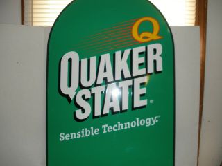 Quaker State Oil Sign Large Double Sided Metal Sign And Stand.
