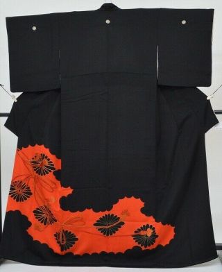 Japanese Vintage Kimono /tomesode/ Silk / Womens 62 Inc.  /black 3nfuji22466