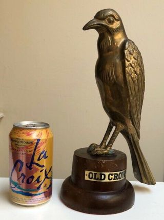 Rare Vintage Old Crow Kentucky Bourbon Solid Brass Wood Advertising Estate Find