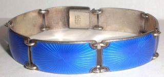 Vintage Finn Jensen Norway Sterling Silver 925s Blue Guilloche Enamel Bracelet