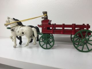 Antique Kenton Wagon,  Cast Iron,  Two Horses And Rider (ca.  1930),  10 " Lg