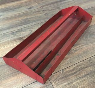Vintage Red Metal Tool Box Tray Caddy Tote 7.  5 " X 18.  75 " Carpenter Handyman