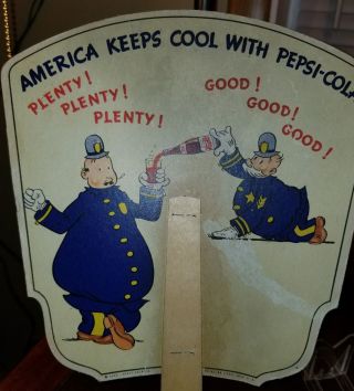 VINTAGE 1940 Pepsi - Cola Handheld Paperboard Fan Pepsi & Pete Cops DOUBLE DOT 2