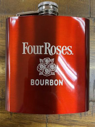 Four Roses Bourbon Flask Red Metallic 6 Oz Stainless Steel Flask,