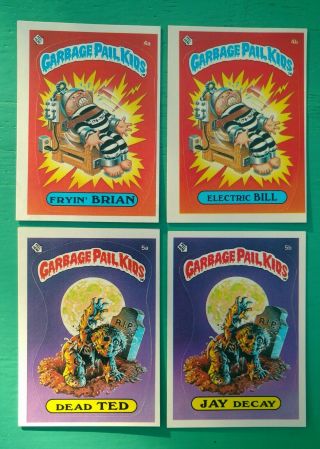 1985 Topps Garbage Pail Kids Series 1 - Cards 4a,  4b,  5a,  5b - Near - Matte