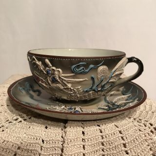 Dragon Ware Cup And Saucer Coffee Tea Mug Moriage Japan Porcelain