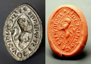Medieval Bronze Seal Matrix Depicting A Rampant Lion (m773)