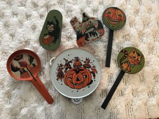 Grouping Of 6 Vintage Halloween Noisemakers