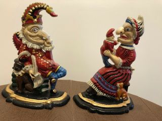 Punch And Judy Cast Iron Doorstop Bookends Set