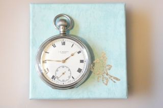 Vintage London Hallmarked Silver J.  W.  BENSON Pocket Watch Dated 1937 2