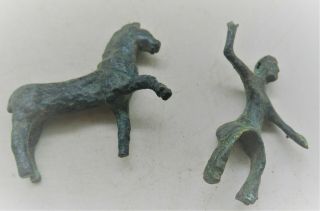 BRITISH FOUND ANCIENT CELTIC BRONZE HORSE AND RIDER FIGURINE 100BC 2