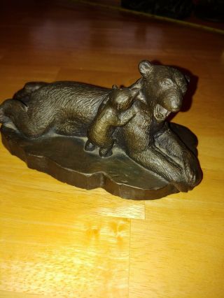 Wah Chang Detailed Solid Bronze Polar Bear W Cub Sculpture Signed,  Dated & Nmbrd