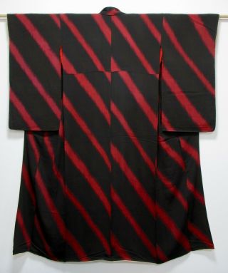 Japanese Silk Antique Kimono / Omeshi / Black & Red / Vintage Silk Fabric /319