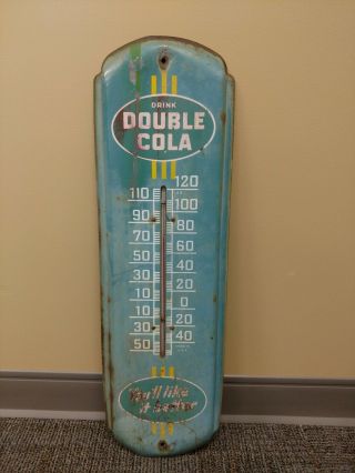 Vintage Double Cola Advertising Thermometer 27 " X 8 " Sign Green (complete)