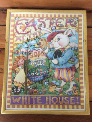 Vintage 2000 Mary Engelbreit White House Easter Egg Roll Framed Art Print Poster