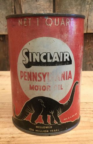 Vintage Sinclair Pennsylvania Motor Oil 1 Qt Tin Can Auto Gas Service Station