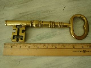 Vintage Large Decorative Solid Brass Key Ornate Decor Accent Made In England Euc