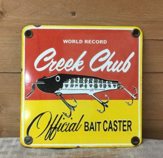 Rare Vintage Creek Chub Official Bait Caster Fishing Lure Porcelain Sign
