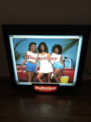 Vintage Budweiser Lighted Bar Sign - 3 Budweiser Girls - September 25th,  1989