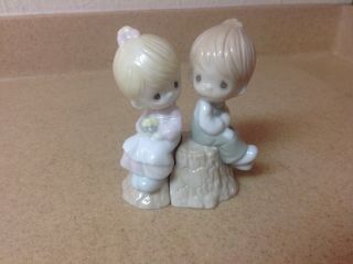 Salt & Pepper Shakers By Precious Moments Boy And Girl On Stump