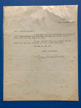 Boy Scout Official Letter Signed Baden Powell Dated On 1922