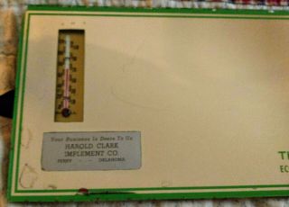 RARE 1940s - 50s JOHN DEERE Dealer MIRROR THERMOMETER SIGN.  Perry,  Oklahoma 3