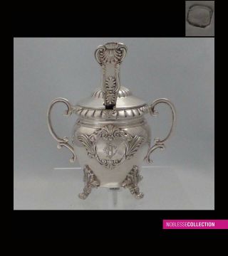 Gorgeous Antique 1880s French Sterling Silver Mustard Pot & Spoon Regency St.