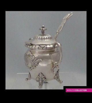 GORGEOUS ANTIQUE 1880s FRENCH STERLING SILVER MUSTARD POT & SPOON Regency st. 3
