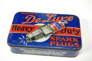 Montgomery Ward De Lux Spark Plug Tin,  Very Colorfull