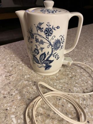 Vintage Cornflower Blue & White Electric Warmer Tea Pot Coffee Pot Japan