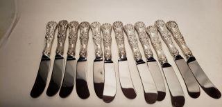 12 Antique Tiffany & Co English King Sterling Silver Butter Knives - 6 Inch - Nr