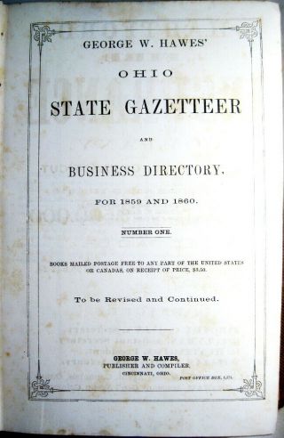 1859 - 1860 Ohio State Gazetteer & Business Directory