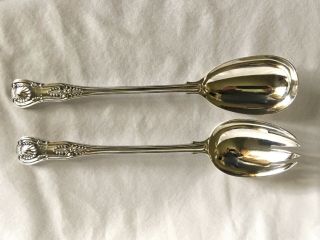 Victorian English Sterling Kings Pattern 2 Pc Salad Serving Fork & Spoon 10.  5 " L