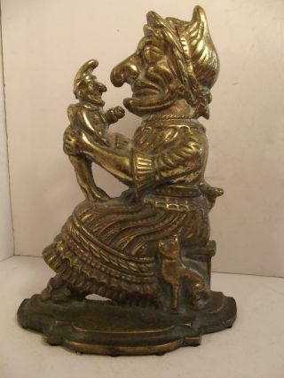 Vtg Solid Brass Old World Punch The Jester W/mini Jester And Cat Cast Door Stop