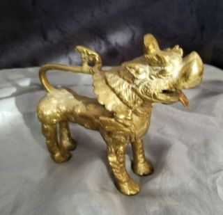 Vintage Chinese Brass Guardian Foo Dog Lion.