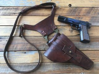 Vintage Post Ww2 Austrian Police Leather Shoulder Holster For Browning Hi Power