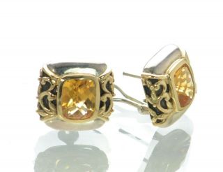 Vintage Solid 925 Sterling Silver And 14k Gold Citrine Earrings.