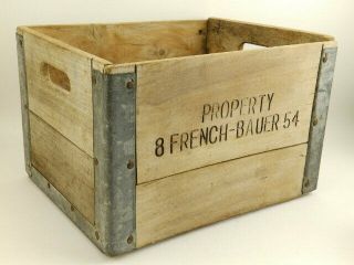 Antique French Bauer Dairy Milk Bottle Wooden Metal Crate Cincinnati Ohio