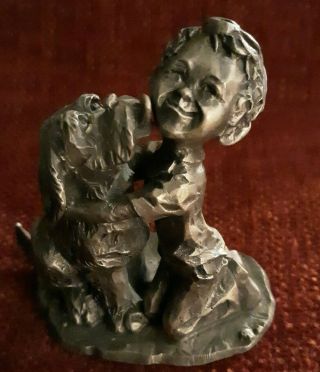 Boy & Dog Figurine - Hallmark Fine Pewter Little Gallery 1975 - Signed By Artist