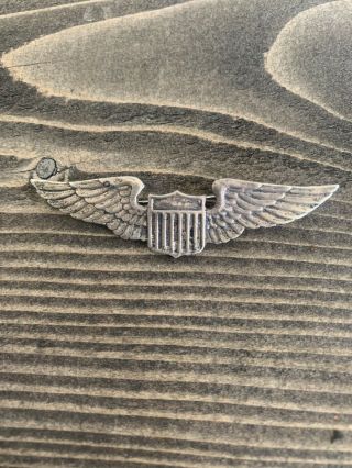 WW2 US Army Air Force Pilot wing Pin back Wings Sterling Silver 3 inch Badge Pin 3