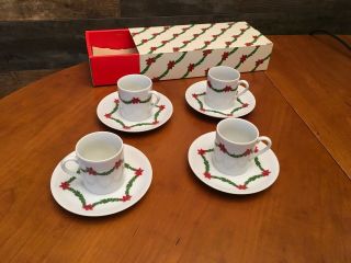 Lord & Taylor Expresso Demi Tasse Cups & Saucers Set 4 Christmas Made In Japan