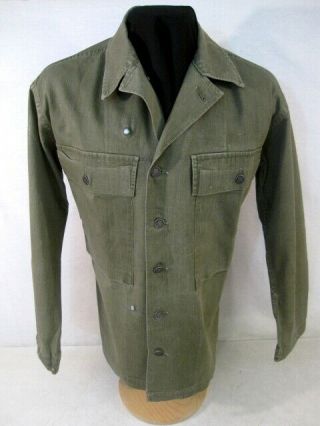 Wwii Us Army Od7 Hbt Herring Bone Twill 2nd Pattern Combat Jacket Shirt - Small