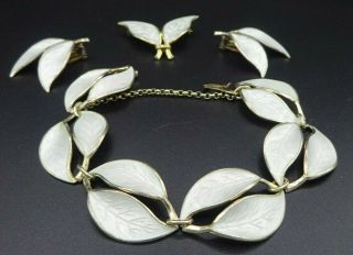 5 Pc David Andersen Sterling & White Enamel - Leaf Necklace,  Bracelet,  Earrings, 2