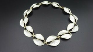 5 Pc David Andersen Sterling & White Enamel - Leaf Necklace,  Bracelet,  Earrings, 3