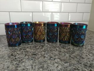 Vintage Imperial Diamond Lace Amethyst Carnival Glass Tumblers Set Of 6 Tr