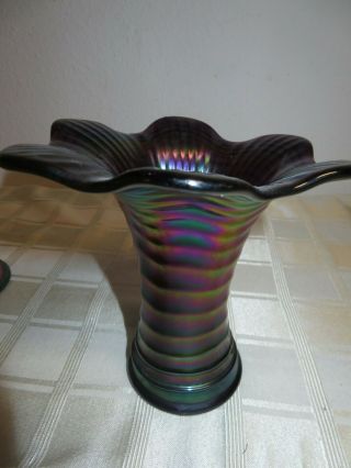 Vintage Blue Green Carnival Stretch Glass Vase Imperial